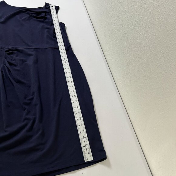Ann Taylor Sheath Dress Size 2 Navy Sleeveless Ruched Asymmetrical Neck Stretch - Picture 11 of 12